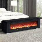 Furniture of America Goffney Chenille Bench with Fireplace Simulator and Bluetooth Audio