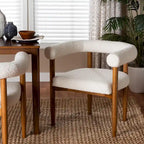 Boucle Dining Chair - Modern Upholstered Armchair with Wood Legs