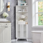 Slatted Door Tall Corner Cabinet, 68 Mid-Century Bathroom Cabinet
