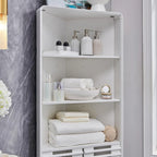 Slatted Door Tall Corner Cabinet, 68 Mid-Century Bathroom Cabinet