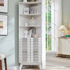 Slatted Door Tall Corner Cabinet, 68 Mid-Century Bathroom Cabinet