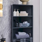 Slatted Door Tall Corner Cabinet, 68 Mid-Century Bathroom Cabinet