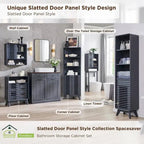 Slatted Door Tall Corner Cabinet, 68 Mid-Century Bathroom Cabinet