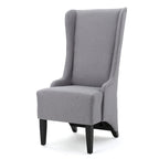 Becca Dining Chair, High Wingback Brown Birch Wood, Light Gray Fabric