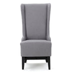 High Wingback Dining Chair - Light Gray Fabric with Birch Wood Legs