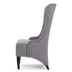 High Wingback Dining Chair - Light Gray Fabric with Birch Wood Legs