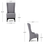 High Wingback Dining Chair - Light Gray Fabric with Birch Wood Legs