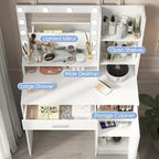Vanity Desk with Mirror and Lights, Makeup Vanity with Drawer and Storage Shelves, Dressing Table with 3 Lighting Modes