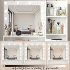 Vanity Desk with Mirror, LED Lights, Drawer and Storage Shelves