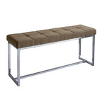 Modern Tufted Fabric Bench with Chrome Trestle Base