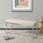 Modern Tufted Fabric Bench with Chrome Trestle Base
