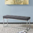 Modern Tufted Fabric Bench with Chrome Trestle Base