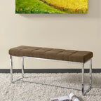 Modern Tufted Fabric Bench with Chrome Trestle Base