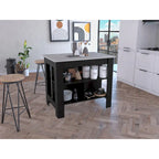 Kitchen Island with 4 Legs and 3 Shelves - Two-Tone Finish