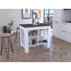 Kitchen Island with 4 Legs and 3 Shelves - Two-Tone Finish