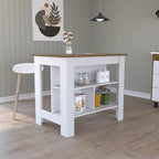 Kitchen Island with 4 Legs and 3 Shelves - Two-Tone Finish