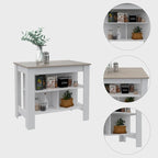 Kitchen Island with 4 Legs and 3 Shelves - Two-Tone Finish