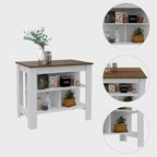 Kitchen Island with 4 Legs and 3 Shelves - Two-Tone Finish