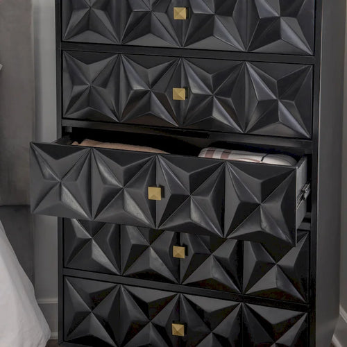 5-Drawer Geometric Tall Dresser with Gold Accents