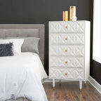 5-Drawer Geometric Tall Dresser with Gold Accents