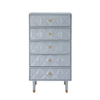5-Drawer Geometric Tall Dresser with Gold Accents