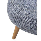 Handwoven Grey Raffia Wood Ottoman - Natural Coastal Style