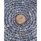 Handwoven Grey Raffia Wood Ottoman - Natural Coastal Style