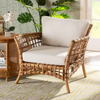 Bohemian Natural Rattan Arm Chair with Removable Cushion