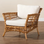 Bohemian Natural Rattan Arm Chair with Removable Cushion