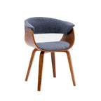 Fabric Dining Chair with Wooden Legs and Curved Back