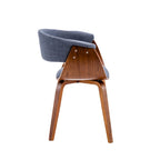 Fabric Dining Chair with Wooden Legs and Curved Back