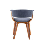 Fabric Dining Chair with Wooden Legs and Curved Back