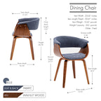 Fabric Dining Chair with Wooden Legs and Curved Back