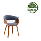 Fabric Dining Chair with Wooden Legs and Curved Back