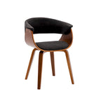 Fabric Dining Chair with Wooden Legs and Curved Back