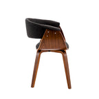 Fabric Dining Chair with Wooden Legs and Curved Back