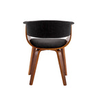 Fabric Dining Chair with Wooden Legs and Curved Back