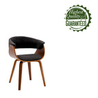Fabric Dining Chair with Wooden Legs and Curved Back