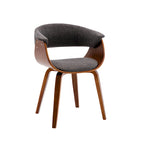 Fabric Dining Chair with Wooden Legs and Curved Back