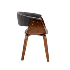 Fabric Dining Chair with Wooden Legs and Curved Back