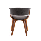 Fabric Dining Chair with Wooden Legs and Curved Back
