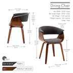 Fabric Dining Chair with Wooden Legs and Curved Back