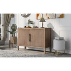 2-Door Wooden Storage Cabinet with Adjustable Shelf and Oak Legs