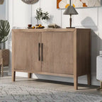 2-Door Wooden Storage Cabinet with Adjustable Shelf and Oak Legs
