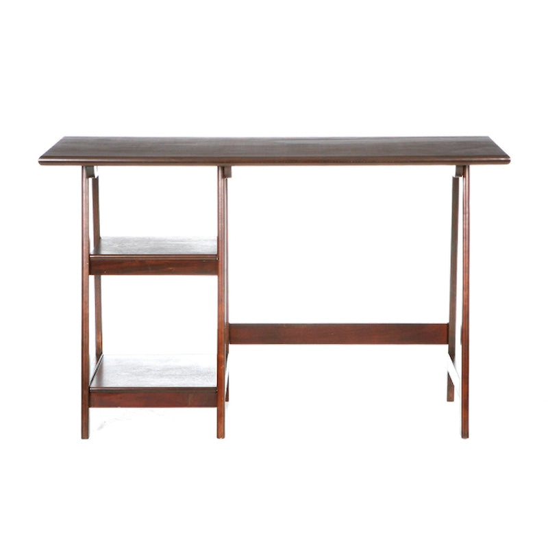 A-frame Espresso Writing Desk with Side Shelves