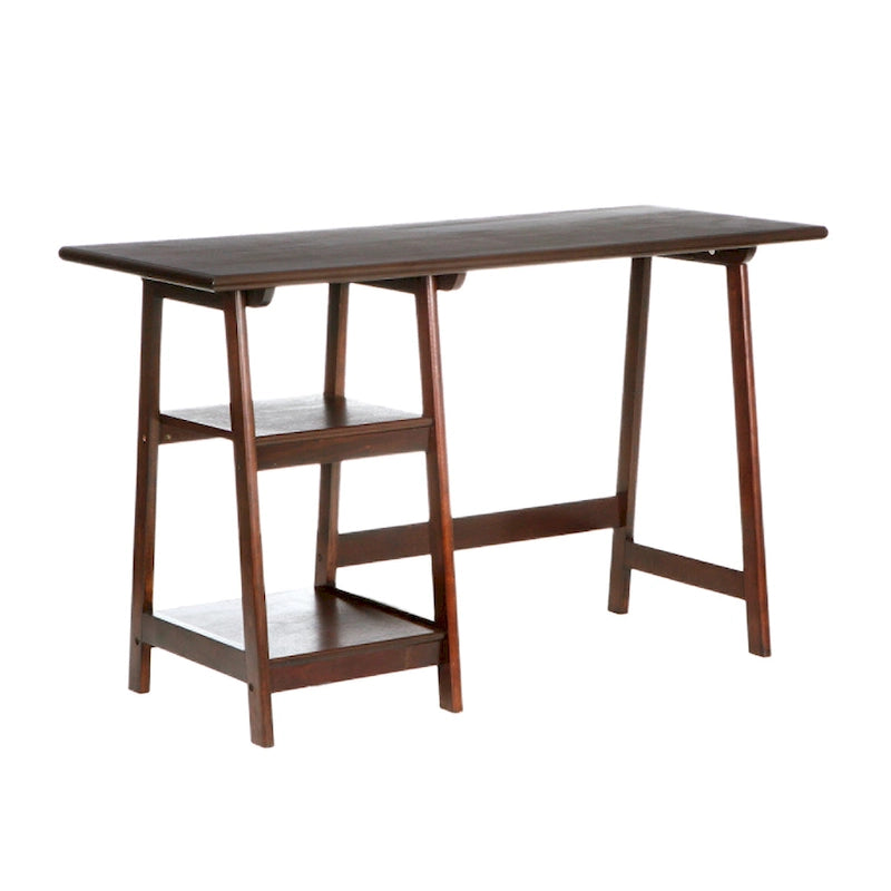A-frame Espresso Writing Desk with Side Shelves