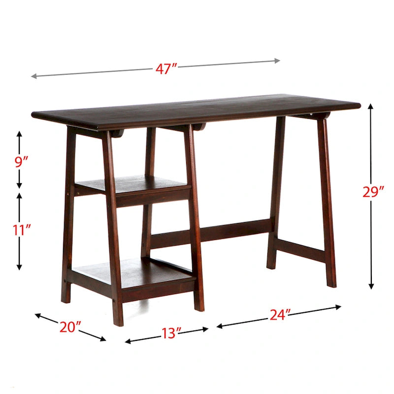 A-frame Espresso Writing Desk with Side Shelves