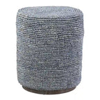 Handwoven Grey Raffia Accent Ottoman and Side Table