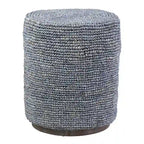 Handwoven Grey Raffia Accent Ottoman and Side Table