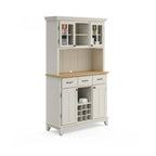 Off-White Buffet Server with Hutch and Wood Top